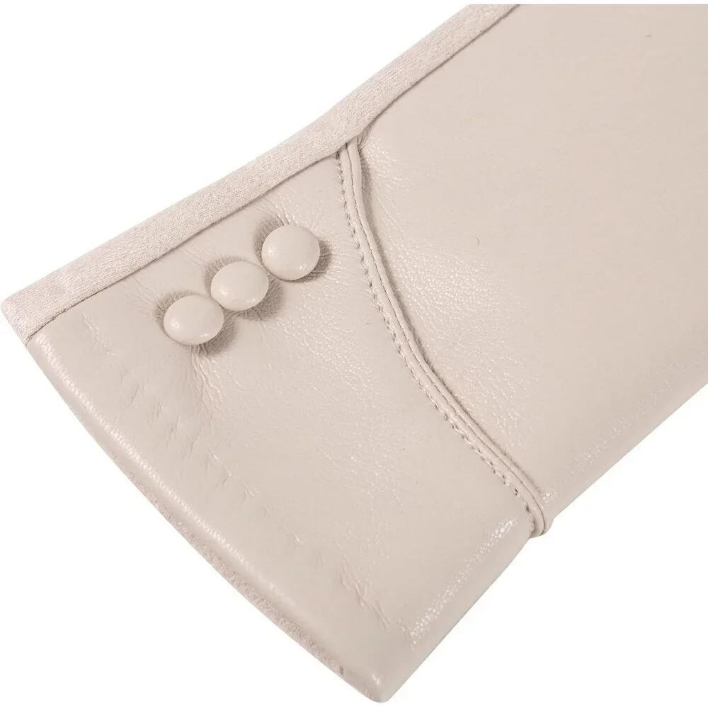 Women's White Winter Leather Suede Gloves Wool Lined Windproof Touchscreen